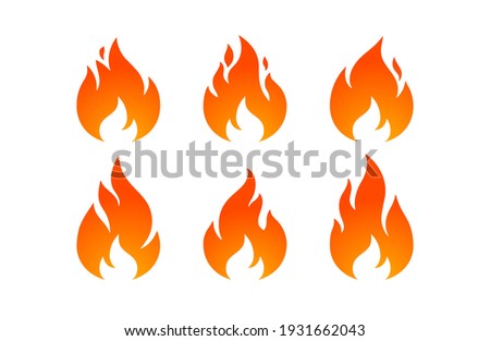 Fire, flame. Red flame in abstract style on white background. Flat fire collection set. Modern art isolated graphic. Fire sign. Vector Illustration