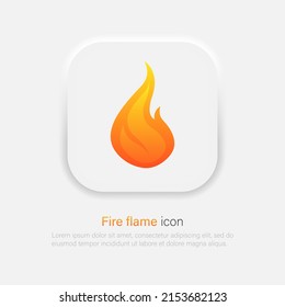 Fire, Flame. Red Orange Flame Gradient Icon In Trendy Neumorphism Style. Vector EPS 10