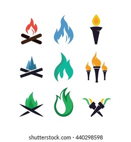 Fire Flame Red Vector Icon Set Vector