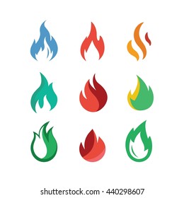 Fire Flame Red Vector Icon Set Vector