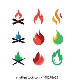 Fire Flame Red Vector Icon Set Vector
