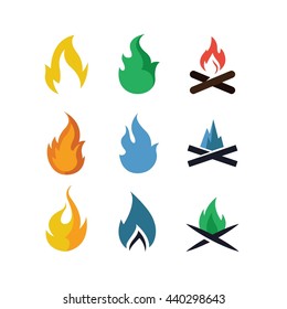 Fire Flame Red Vector Icon Set Vector