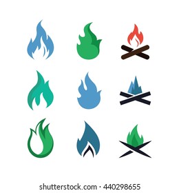 Fire Flame Red Vector Icon Set Vector