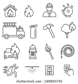 Fire, Flame. Safety Line Icon Set.