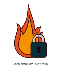 fire flame with safety lock  icon image vector illustration design 
