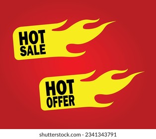 Fire and flame sale clearance and hot deal text labels flat icon set isolated vector illustration