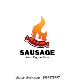 Fire Flame Sausage, Barbeque,Grill Vector Logo Design