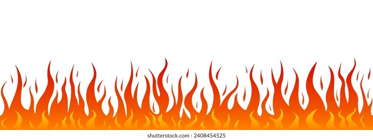 Fire flame seamless frame border. Burning background or pattern. Hot, burn symbol. Vector illustration.