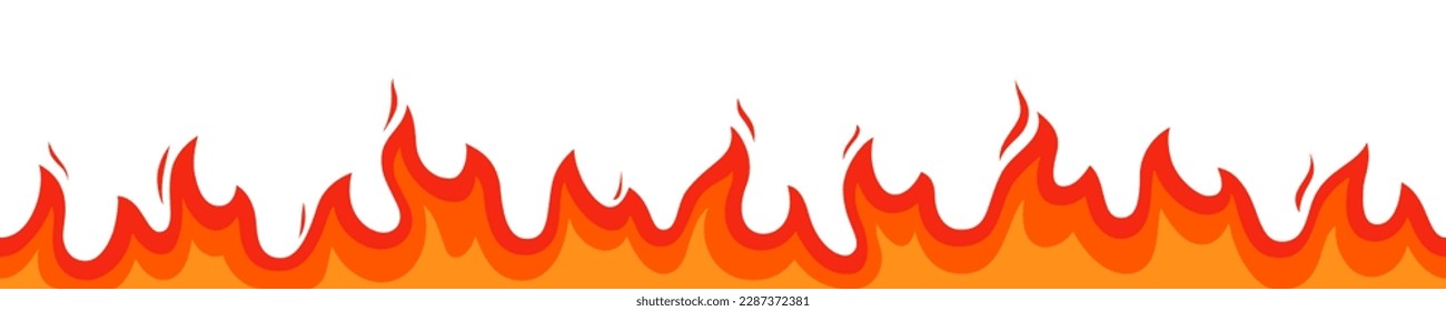 Fire flame seamless pattern, line, border. Flat vector illustration.