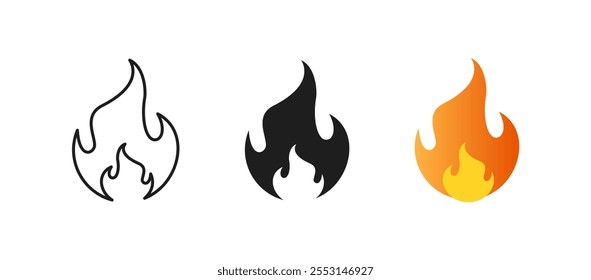Fire Flame set Icon. Hot Fire Burn Icon suitable for energy, torch, campfire, warning