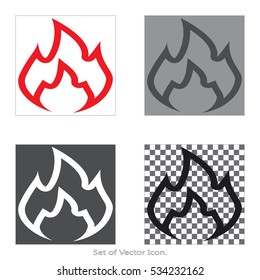 Fire, flame Set icons with four Color Variations of flat style. Vector illustration.