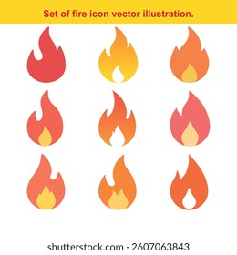 Fire flame set illustration, vibrant and clean design, fire icon with gradient colors
