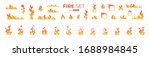 Fire flame set isolated. Icons. Flat style vector illustration. Flame, fire, torch, campfire. Cute cartoon design. Orange and yellow colors. Realistic template.