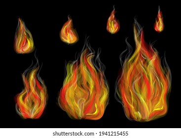 Fire flame  set of small and big bright