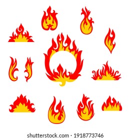 fire flame, set vector icon. fire in red and yellow color 