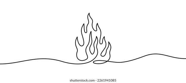 Fire Flame shape drawing by continuos line, thin line design vector illustration