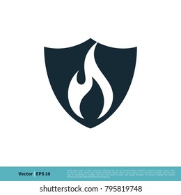 Fire Flame and Shield Icon Vector Logo Template Illustration Design. Vector EPS 10.