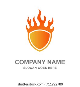 Fire Flame Shield Logo Vector 