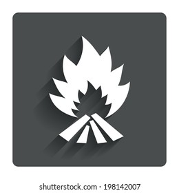 Fire flame sign icon. Heat symbol. Stop fire. Escape from fire. Gray flat button with shadow. Modern UI website navigation. Vector