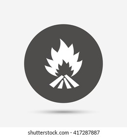 Fire flame sign icon. Heat symbol. Stop fire. Escape from fire. Gray circle button with icon. Vector