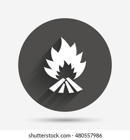 Fire flame sign icon. Heat symbol. Stop fire. Escape from fire. Circle flat button with shadow. Vector