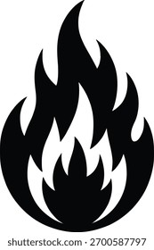Fire Flame Silhouette Icon Bold Black Symbol Vector Illustration
