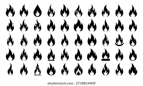 Feuerflamme Silhouette Symbolsatz Kollektion einzeln auf weißem Hintergrund