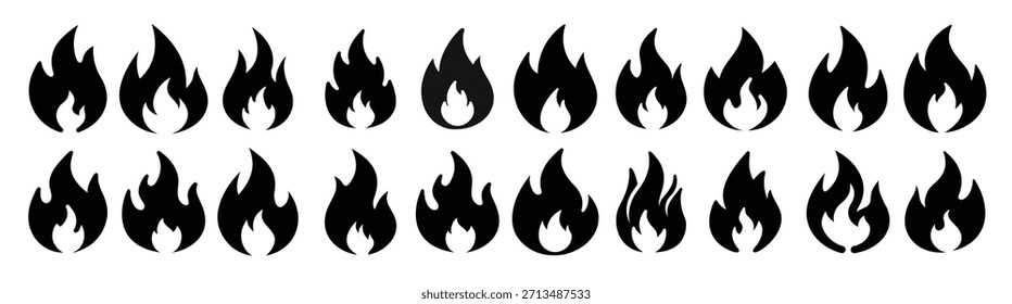 Fire Flame Silhouette Icons - Schwarz Burn Symbol Vektor Set