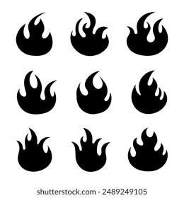 Fire flame silhouette iconset isolated on white background