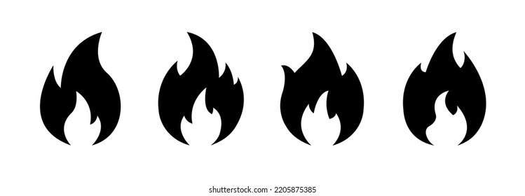 Feuerflamme Silhouette Vektorsymbol Set einzeln schwarze entzündbare Illustration