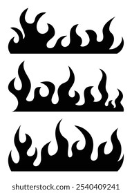 Fire flame silhouette vector illustration. Flame icons collection. Flames symbols set flat style. Red and orange fire flame. Fireball design element. Bonfire logotype or pictogram set. Flame isolated 