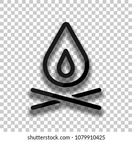 fire flame. simple silhouette. Black glass icon with soft shadow on transparent background
