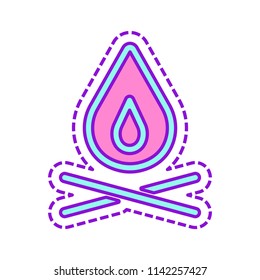 fire flame. simple silhouette. Colored sketch with dotted border on white background