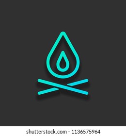 fire flame. simple silhouette. Colorful logo concept with soft shadow on dark background. Icon color of azure ocean