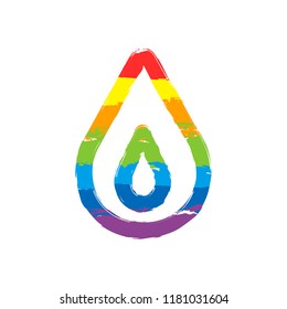 fire flame. simple silhouette. Drawing sign with LGBT style, seven colors of rainbow (red, orange, yellow, green, blue, indigo, violet