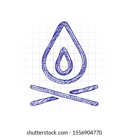 fire flame. simple silhouette. Hand drawn sketched picture with scribble fill. Blue ink. Doodle on white background