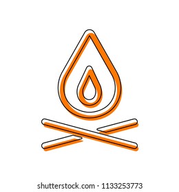 fire flame. simple silhouette. Isolated icon consisting of black thin contour and orange moved filling on different layers. White background