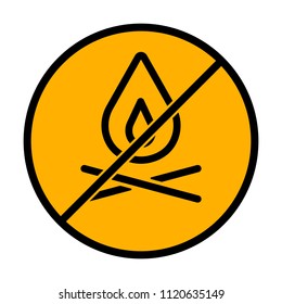 fire flame. simple silhouette. not allowed, black object in warning sign with orange background color