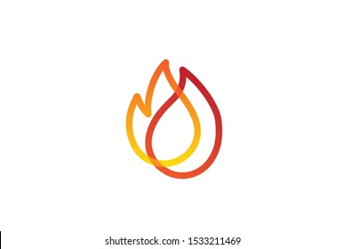Fire flame simple transparent line art logo template