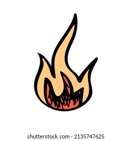 Dibujo de la llama de fuego icono dibujado a mano para el diseño. Símbolo, elemento caliente picante. Símbolo de peligro