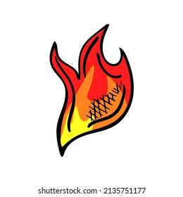 Fire flame sketch hand drawn icon for design. Fireplace symbol, spicy hot element. Danger symbol