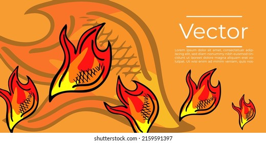 Ilustración vectorial de boceto de llama de fuego. Incendios forestales, calor verano seco temporada de advertencia de fondo dibujado a mano. Pancarta de los medios en salsa bbq picante
