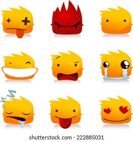 Fire Flame Smileys with Head People Avatar Profile collection Set, vector illustration