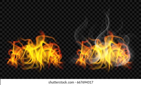 Fire flame with smoke and without on transparent background. For used on dark backgrounds. Transparency only in vector format