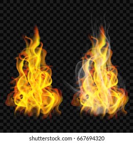 Fire flame with smoke and without on transparent background. For used on dark backgrounds. Transparency only in vector format