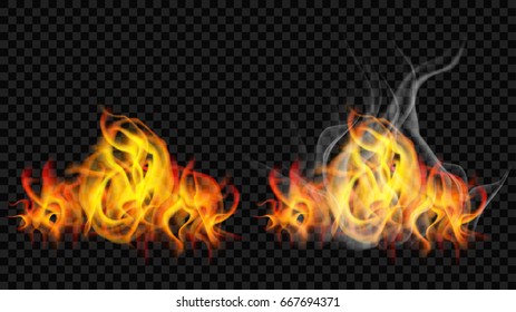 Fire flame with smoke and without on transparent background. For used on dark backgrounds. Transparency only in vector format