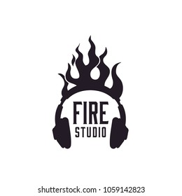 Fire Flame Sound Headphone DJ Music Studio logo design inspiration