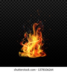 Fire flame. Sparks flame. Isolated background. Realistic fire. Vector