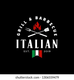 Fire Flame Spatula Fork for Vintage Italian Grill Barbeque, Grilled BBQ Italy Steak Logo design