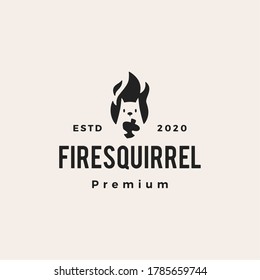 imagen vectorial del logotipo vintage del hipster de la ardilla de la llama del fuego